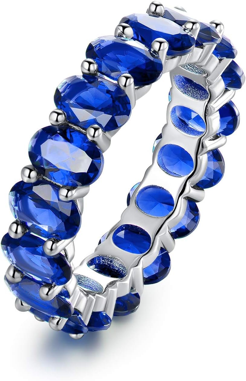 Created - Gemstone Eternity Ring for Women 18K White Gold Plated Oval Cut Created Gemstone Eternity Wedding Band - WORLD TIME VISITS