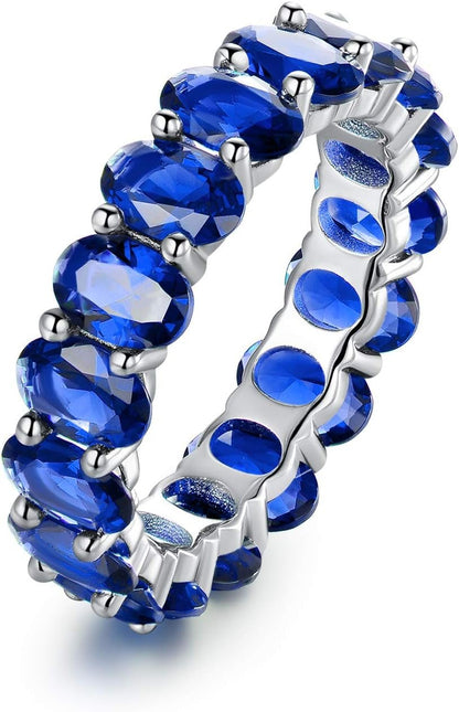 Created - Gemstone Eternity Ring for Women 18K White Gold Plated Oval Cut Created Gemstone Eternity Wedding Band - WORLD TIME VISITS