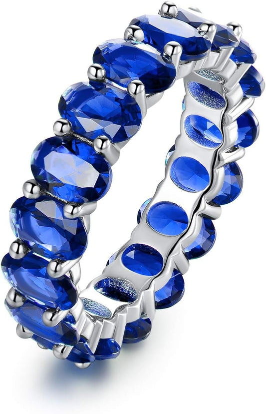 Created - Gemstone Eternity Ring for Women 18K White Gold Plated Oval Cut Created Gemstone Eternity Wedding Band - WORLD TIME VISITS