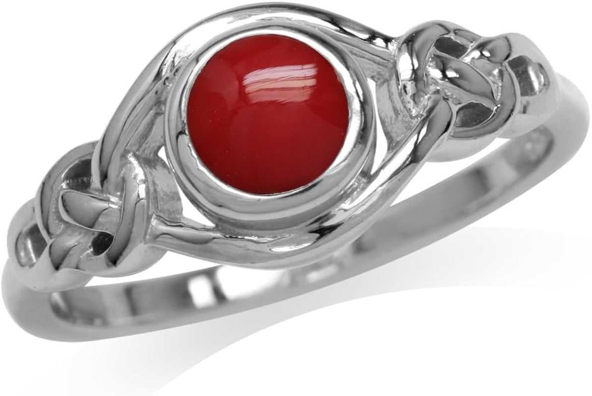 Created Red Coral White Gold Plated 925 Sterling Silver Celtic Knot Solitaire Ring Size 10 - WORLD TIME VISITS