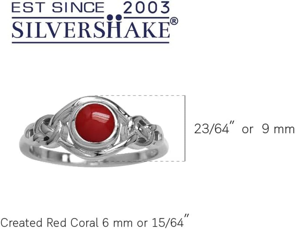 Created Red Coral White Gold Plated 925 Sterling Silver Celtic Knot Solitaire Ring Size 10 - WORLD TIME VISITS