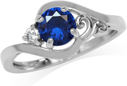 Created Sapphire Blue and White Cubic Zirconia Gold Plated 925 Sterling Silver Engagement Ring Size 6 - WORLD TIME VISITS