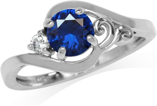 Created Sapphire Blue and White Cubic Zirconia Gold Plated 925 Sterling Silver Engagement Ring Size 6 - WORLD TIME VISITS