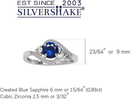 Created Sapphire Blue and White Cubic Zirconia Gold Plated 925 Sterling Silver Engagement Ring Size 6 - WORLD TIME VISITS