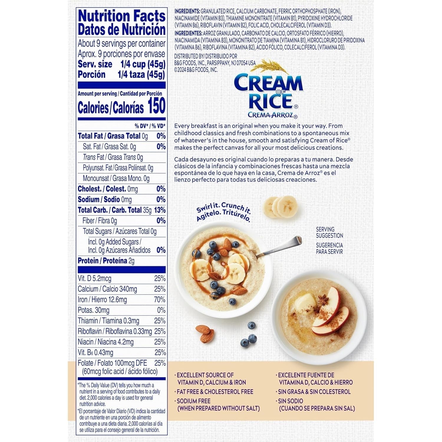 Crema De Arroz Libre De Gluten Cereal Caliente, 14 Ounce - WORLD TIME VISITS