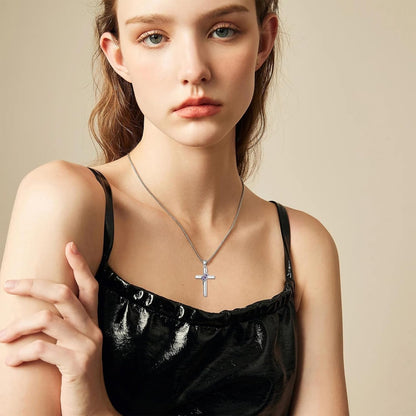 Cross Birthstone Necklace for Women 925 Sterling Silver Cross Pendant Christian Religious Jewelry Birthday Christmas Gifts for Her/Wife/Mom/Girlfriend