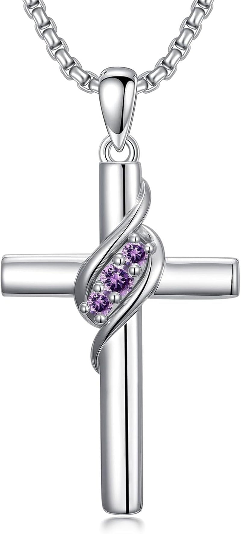 Cross Birthstone Necklace for Women 925 Sterling Silver Cross Pendant Christian Religious Jewelry Birthday Christmas Gifts for Her/Wife/Mom/Girlfriend - WORLD TIME VISITS