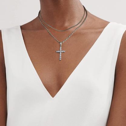 Cross Chain for Men 14K Gold Silver Plated Solid Iced Out 5A+ Cubic Zirconia Stainless Steel Cuban Link Rope Layered Chains 16-24 Inch Large Cross Diamond Pendant Nceklace Jewelry Gifts