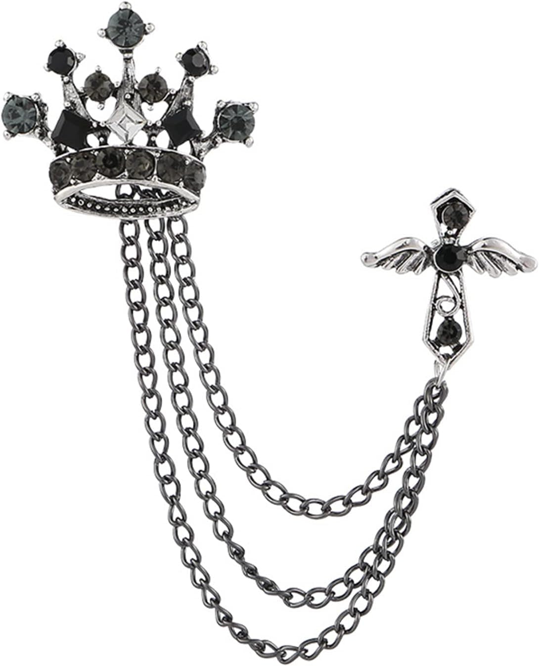 Cross Crown Long Chain Brooch for Men'S Rhinestone Tassel Brooch Pin Coat Tassel Chain Lapel Pins Suit Accessories - WORLD TIME VISITS