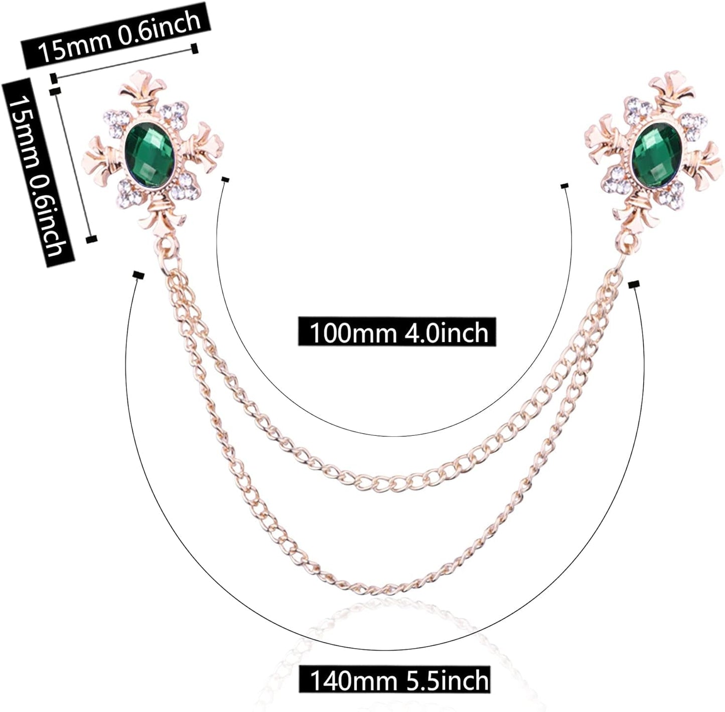 Cross Crystal Tassel Chain Brooch Gold Silver Tassel Collar Pins Broochs Rhinestone Lapel Pin for Men Women Suit Accessories