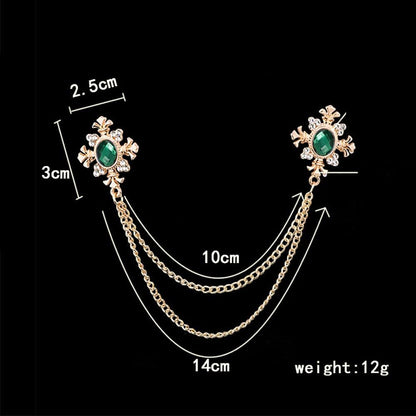 Cross Crystal Tassel Chain Brooch.Gold Silver Tassel Collar Pins Broochs Rhinestone Lapel Pin for Men Women Suit Accessories