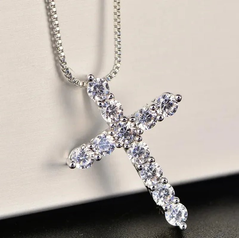 Cross Diamond Moissanite Pendant Necklace Party Wedding Choker Statement Necklace Women Fashion Jewelry - WORLD TIME VISITS