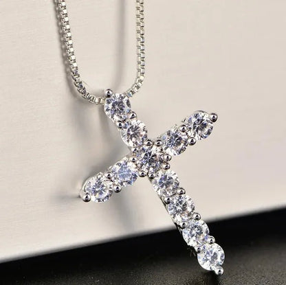 Cross Diamond Moissanite Pendant Necklace Party Wedding Choker Statement Necklace Women Fashion Jewelry - WORLD TIME VISITS