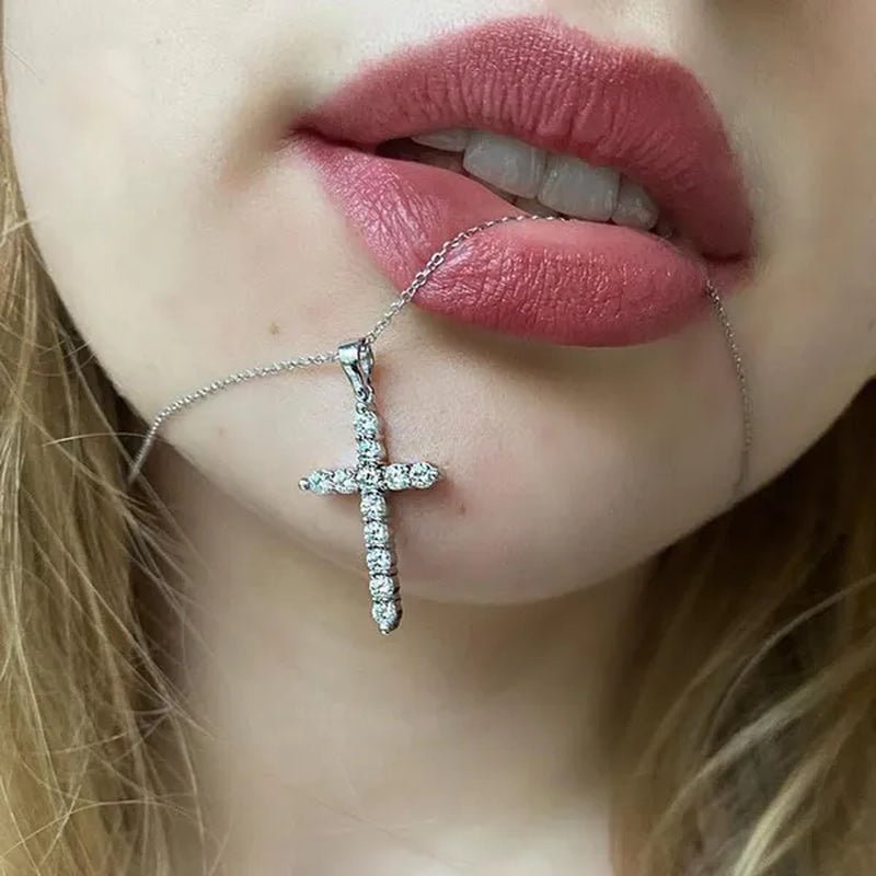 Cross Diamond Moissanite Pendant Necklace Party Wedding Choker Statement Necklace Women Fashion Jewelry - WORLD TIME VISITS