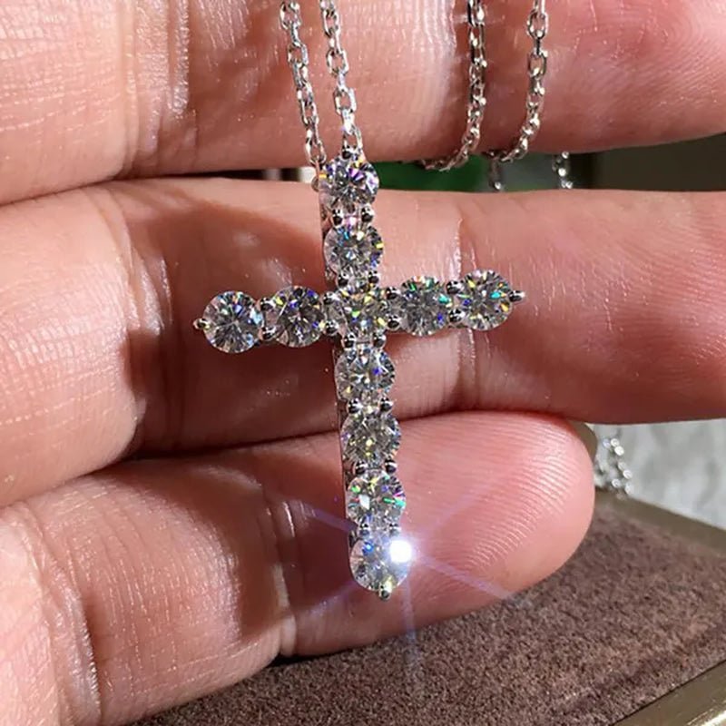 Cross Diamond Moissanite Pendant Necklace Party Wedding Choker Statement Necklace Women Fashion Jewelry