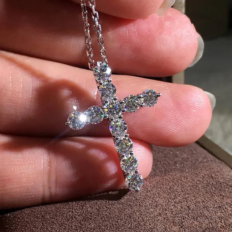 Cross Diamond Moissanite Pendant Necklace Party Wedding Choker Statement Necklace Women Fashion Jewelry