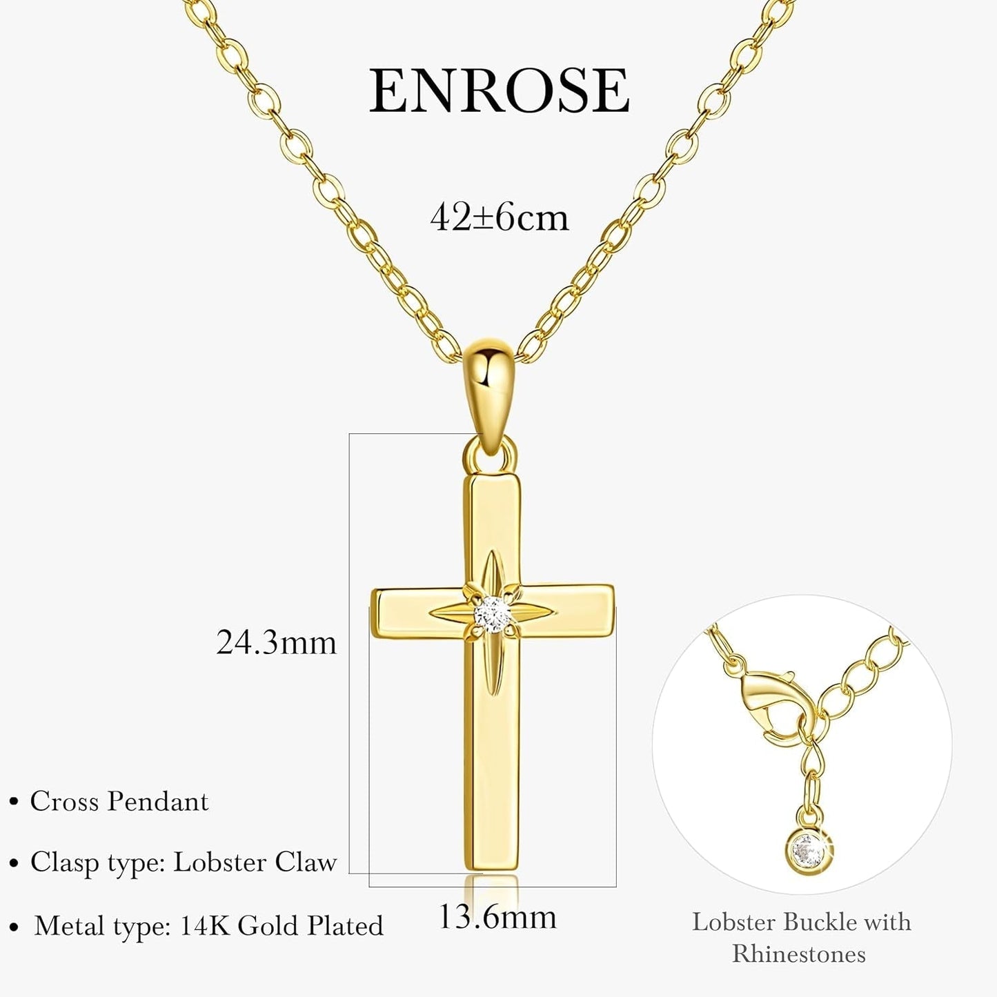Cross Necklace 14K Gold Cross Necklaces for Women with Cubic Zirconia Wearable Lucky Charm Gold Crosses Chain Pendant for Women
