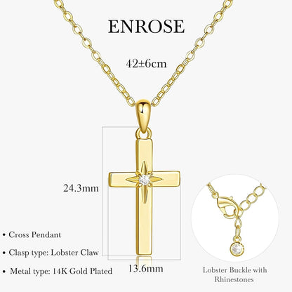 Cross Necklace 14K Gold Cross Necklaces for Women with Cubic Zirconia Wearable Lucky Charm Gold Crosses Chain Pendant for Women