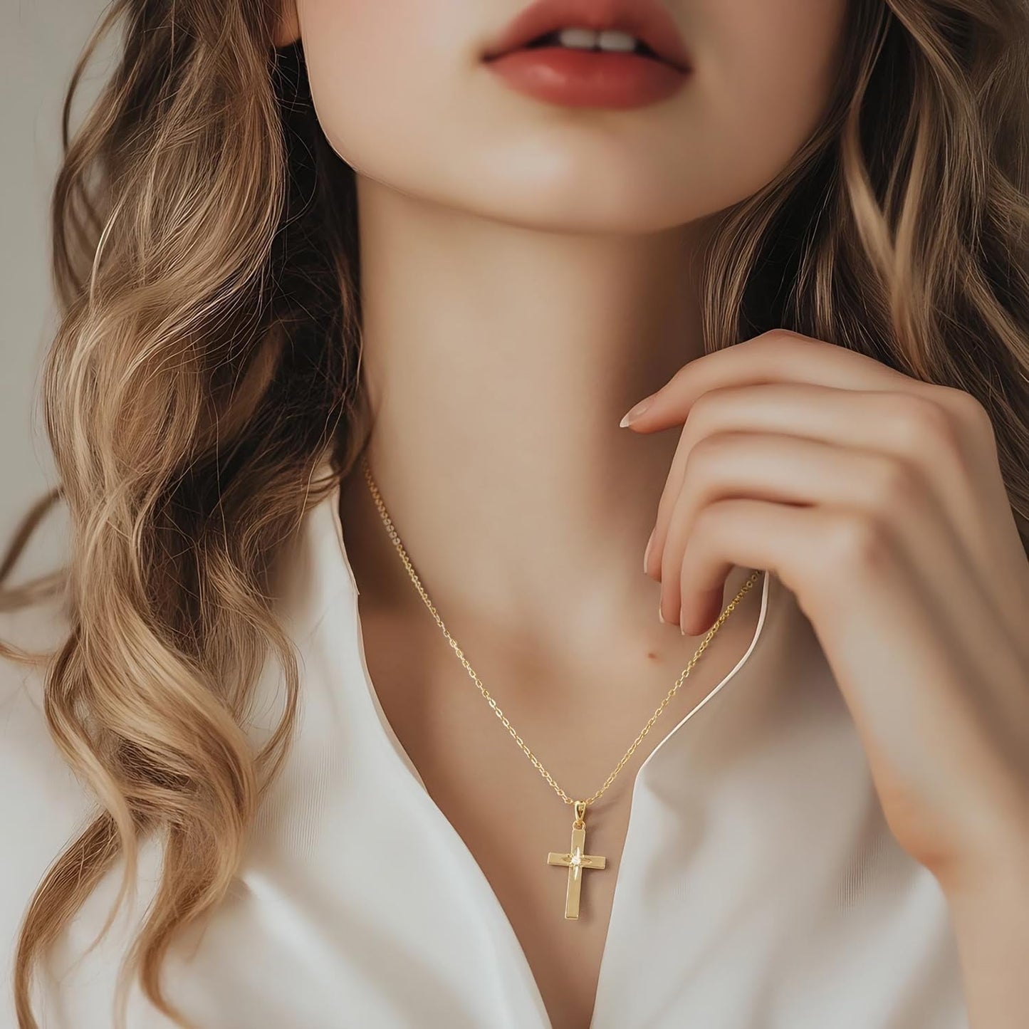 Cross Necklace 14K Gold Cross Necklaces for Women with Cubic Zirconia Wearable Lucky Charm Gold Crosses Chain Pendant for Women