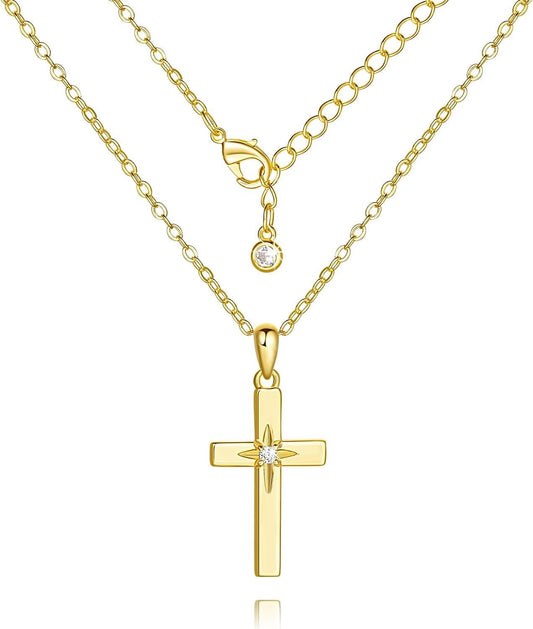 Cross Necklace 14K Gold Cross Necklaces for Women with Cubic Zirconia Wearable Lucky Charm Gold Crosses Chain Pendant for Women - WORLD TIME VISITS