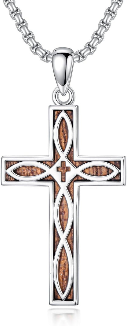 Cross Necklace 925 Sterling Silver Cross Necklace Cross Pendant Christian Religious Cross Jewelry Gifts for Men Women - WORLD TIME VISITS