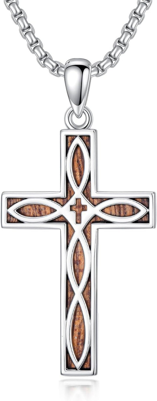 Cross Necklace 925 Sterling Silver Cross Necklace Cross Pendant Christian Religious Cross Jewelry Gifts for Men Women - WORLD TIME VISITS