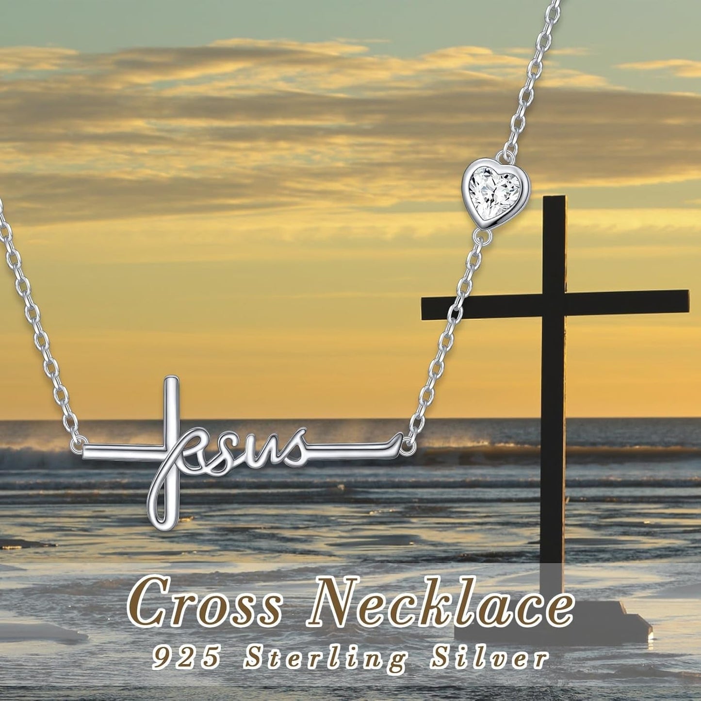 Cross Necklace 925 Sterling Silver Infinity Love of God Heart Cross Pendant Necklace Christian Gift for Women
