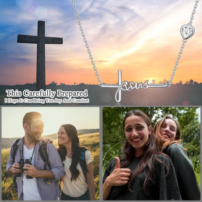 Cross Necklace 925 Sterling Silver Infinity Love of God Heart Cross Pendant Necklace Christian Gift for Women