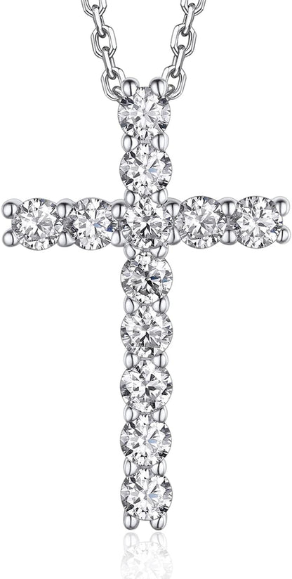 Cross Necklace, Christian Gifts for Her, Moissanite Cross Pendant for Men, 925 Sterling Silver Crucifix Pendant, Religious Gifts for Women and Men - WORLD TIME VISITS