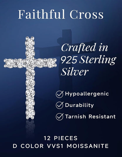 Cross Necklace, Christian Gifts for Her, Moissanite Cross Pendant for Men, 925 Sterling Silver Crucifix Pendant, Religious Gifts for Women and Men