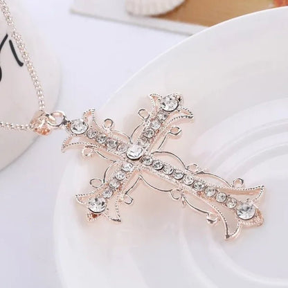 Cross Necklace crystal diamond gold christ Sweater chain neckalces for women ffashion jewelry accessories - WORLD TIME VISITS