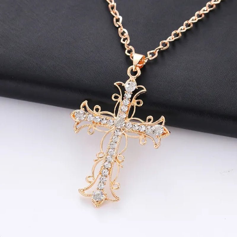 Cross Necklace crystal diamond gold christ Sweater chain neckalces for women ffashion jewelry accessories - WORLD TIME VISITS