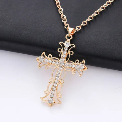 Cross Necklace crystal diamond gold christ Sweater chain neckalces for women ffashion jewelry accessories - WORLD TIME VISITS