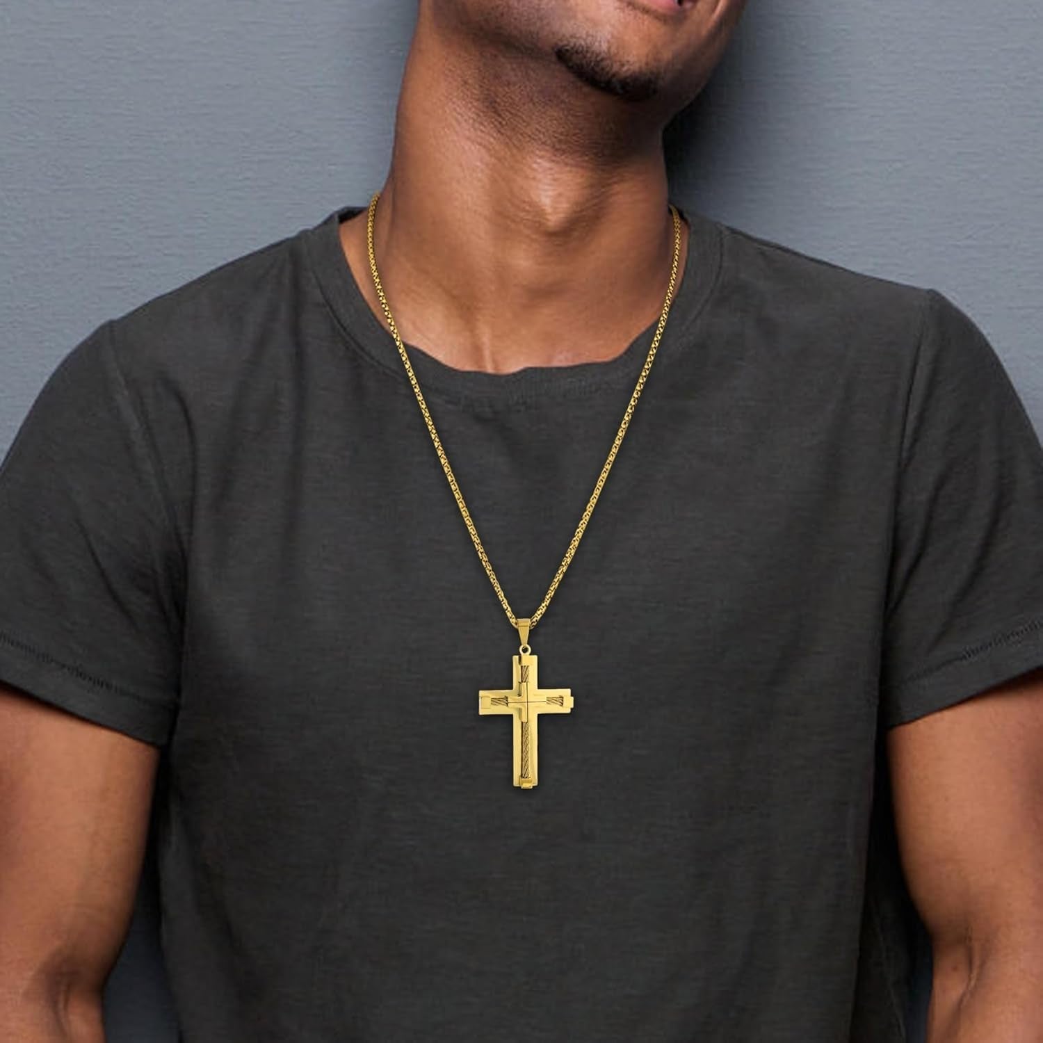 Cross Necklace for Men 316L Stainless Steel Jesus Christ Pendant Jewelry Rolo Chain for 20″ 22″ 24″ 26″ 28″ - WORLD TIME VISITS