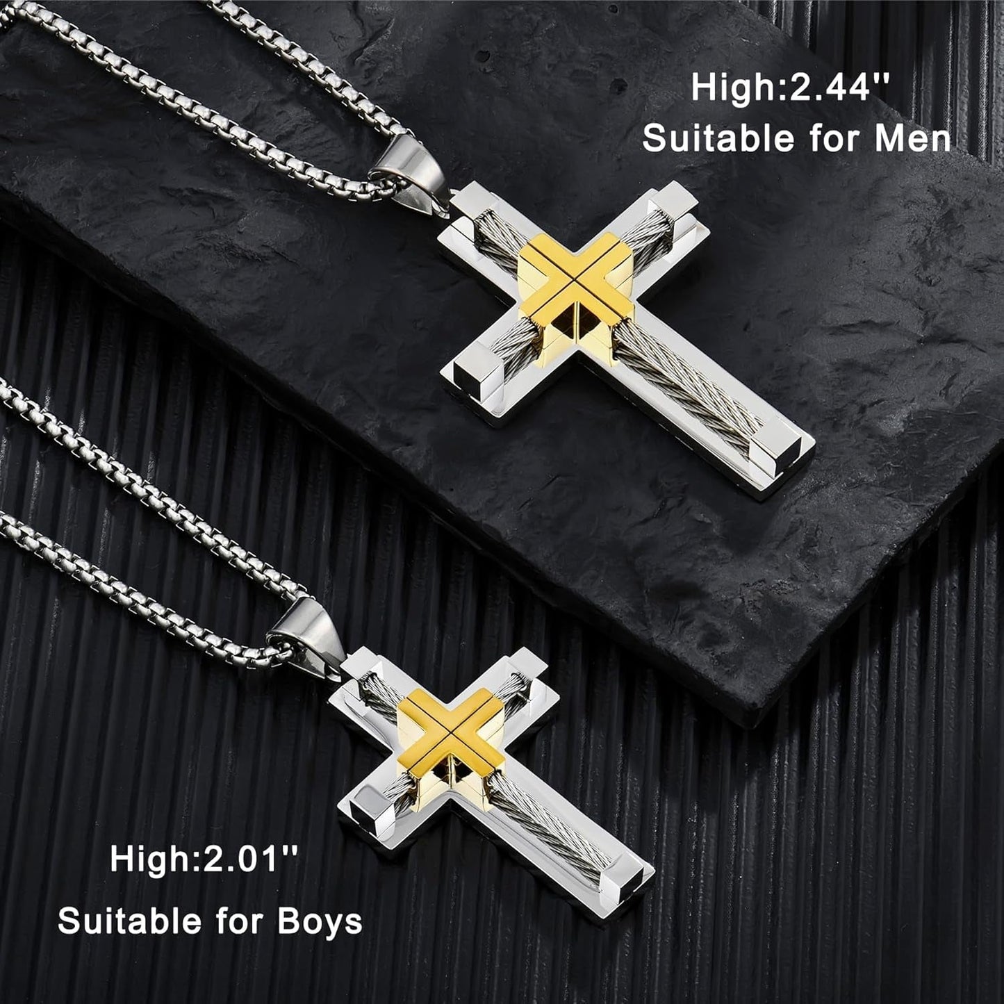 Cross Necklace for Men 316L Stainless Steel Jesus Christ Pendant Jewelry Rolo Chain for 20″ 22″ 24″ 26″ 28″