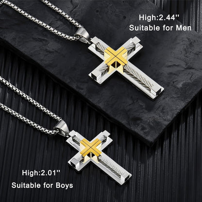 Cross Necklace for Men 316L Stainless Steel Jesus Christ Pendant Jewelry Rolo Chain for 20″ 22″ 24″ 26″ 28″
