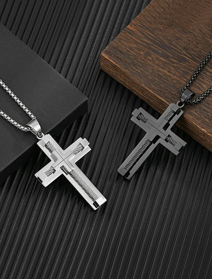 Cross Necklace for Men 316L Stainless Steel Jesus Christ Pendant Jewelry Rolo Chain for 20″ 22″ 24″ 26″ 28″