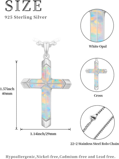Cross Necklace for Men 925 Sterling Silver Turquoise Cross Pendant Necklace Religious Protection Jewelry Gifts for Women - WORLD TIME VISITS