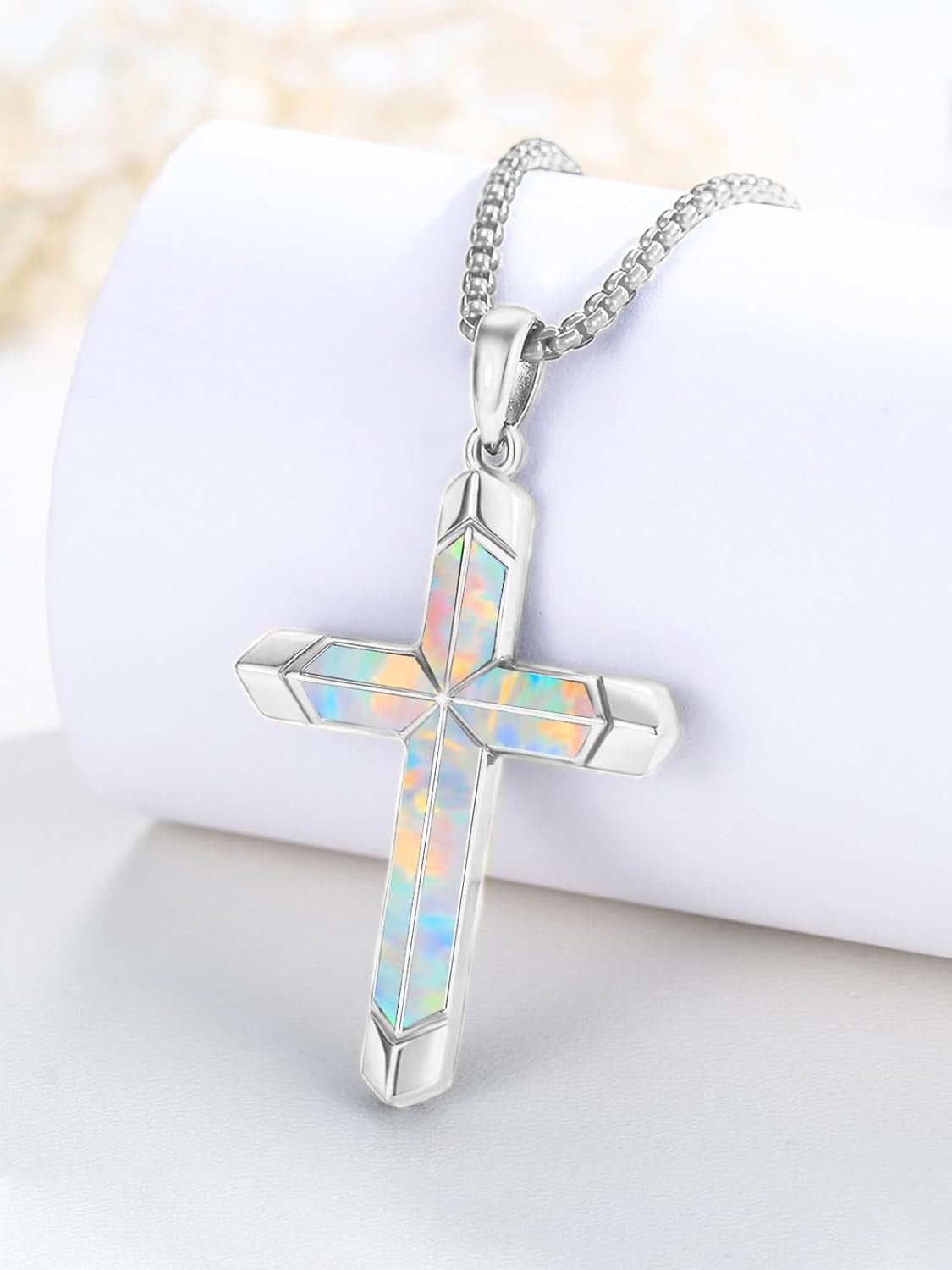 Cross Necklace for Men 925 Sterling Silver Turquoise Cross Pendant Necklace Religious Protection Jewelry Gifts for Women