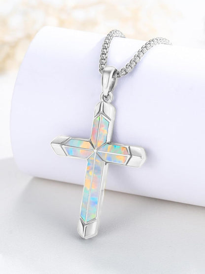 Cross Necklace for Men 925 Sterling Silver Turquoise Cross Pendant Necklace Religious Protection Jewelry Gifts for Women
