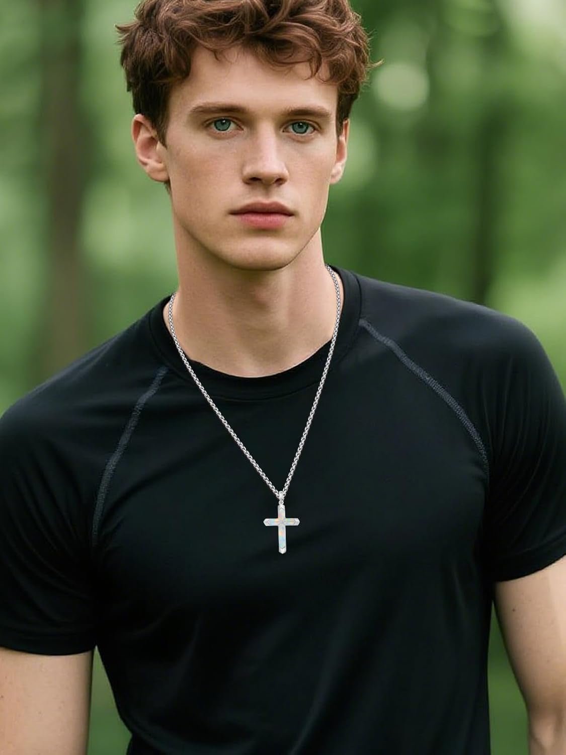 Cross Necklace for Men 925 Sterling Silver Turquoise Cross Pendant Necklace Religious Protection Jewelry Gifts for Women