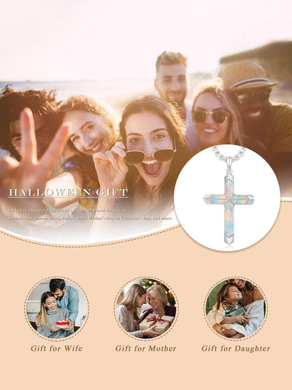 Cross Necklace for Men 925 Sterling Silver Turquoise Cross Pendant Necklace Religious Protection Jewelry Gifts for Women