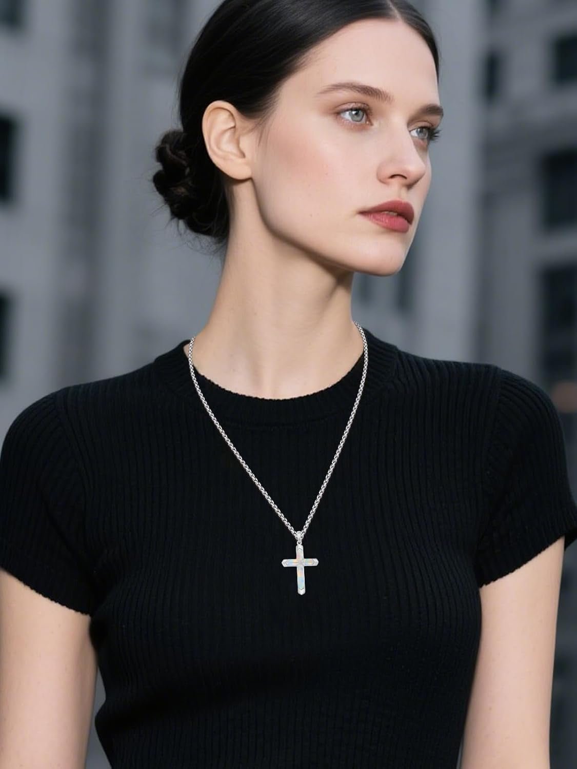 Cross Necklace for Men 925 Sterling Silver Turquoise Cross Pendant Necklace Religious Protection Jewelry Gifts for Women