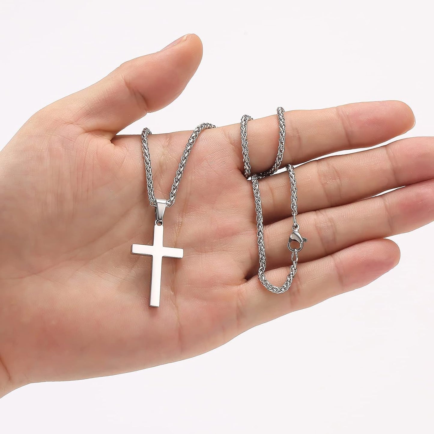 Cross Necklace for Men Boys Women 16-24 Inches Stainless Steel Cross Pendant Chain Religious Gift