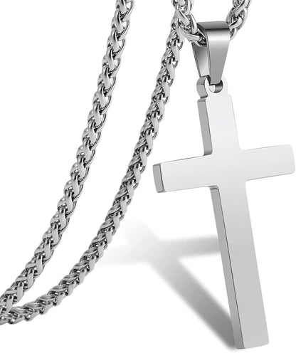 Cross Necklace for Men Boys Women 16 - 24 Inches Stainless Steel Cross Pendant Chain Religious Gift - WORLD TIME VISITS