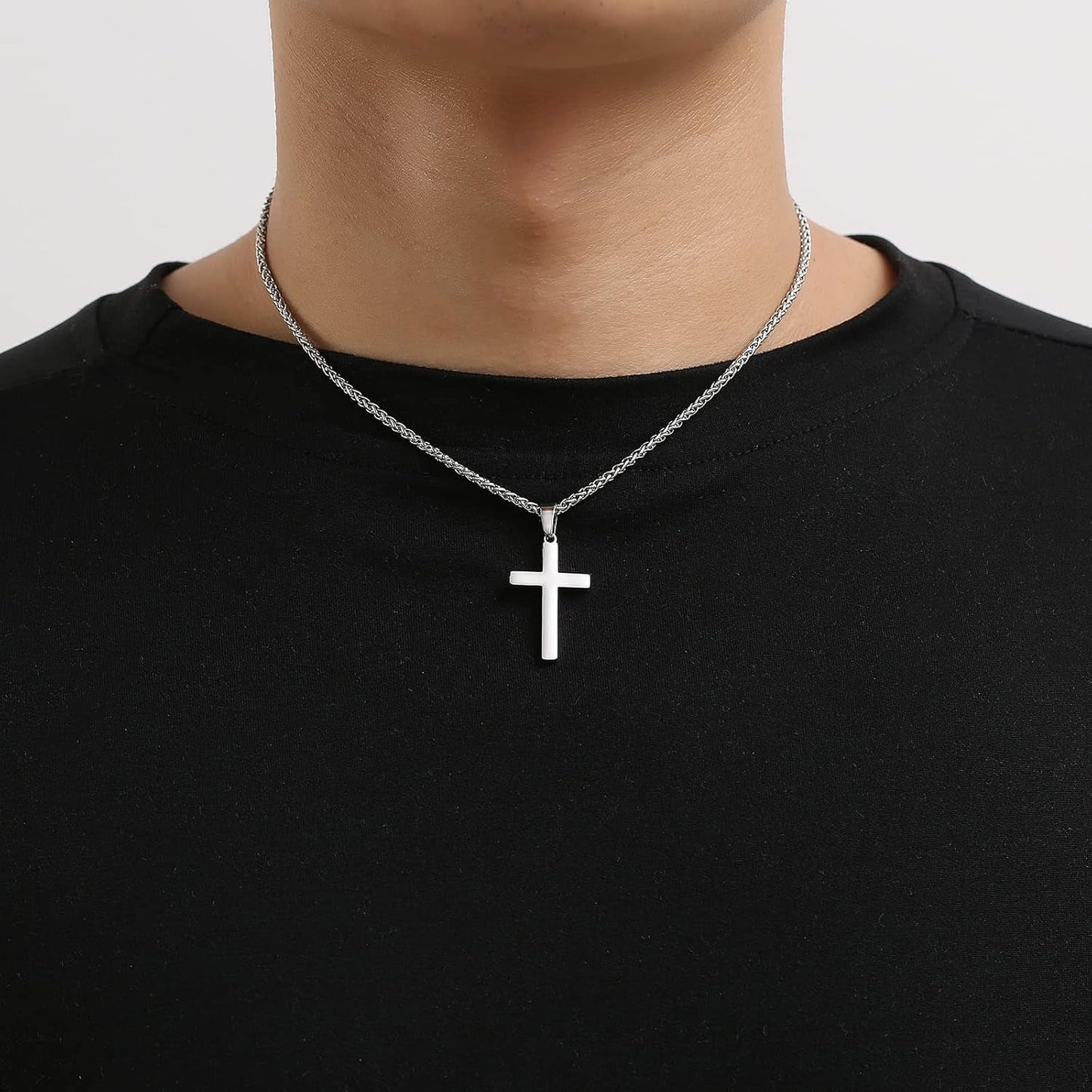 Cross Necklace for Men Boys Women 16 - 24 Inches Stainless Steel Cross Pendant Chain Religious Gift - WORLD TIME VISITS