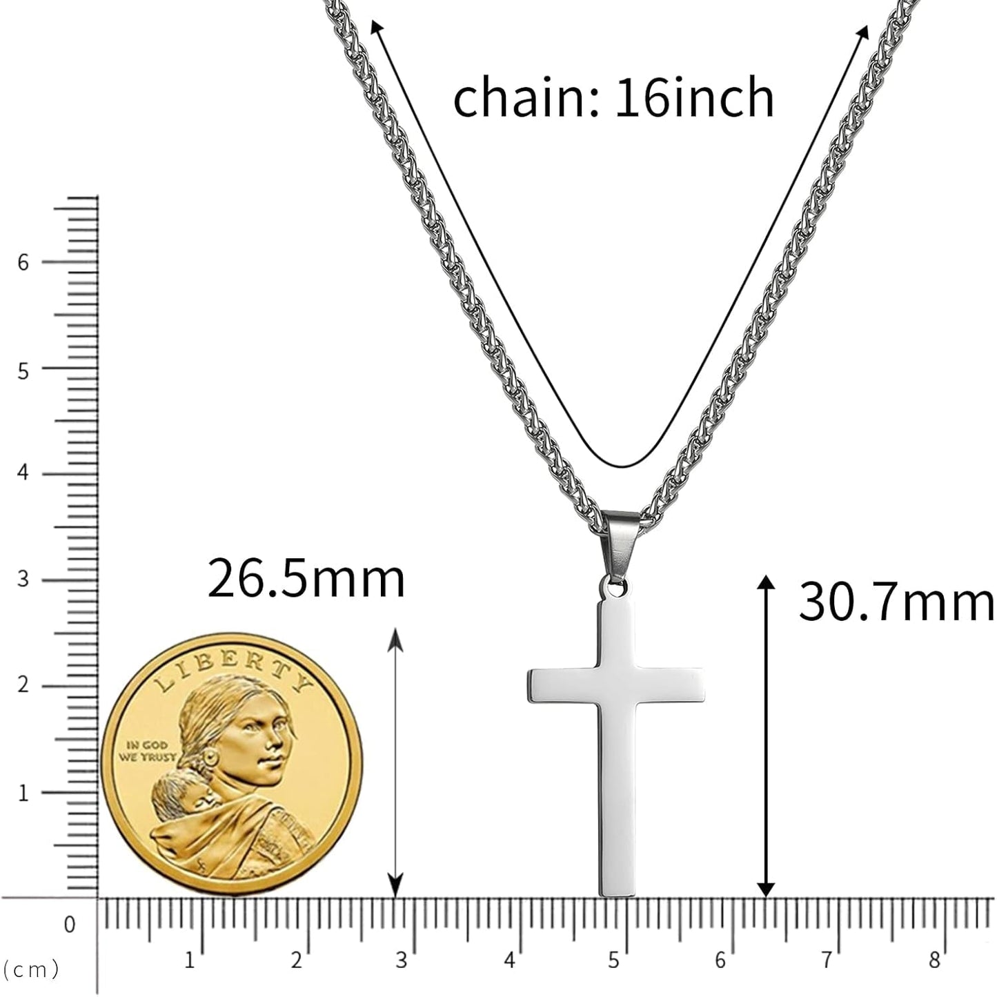 Cross Necklace for Men Boys Women 16-24 Inches Stainless Steel Cross Pendant Chain Religious Gift