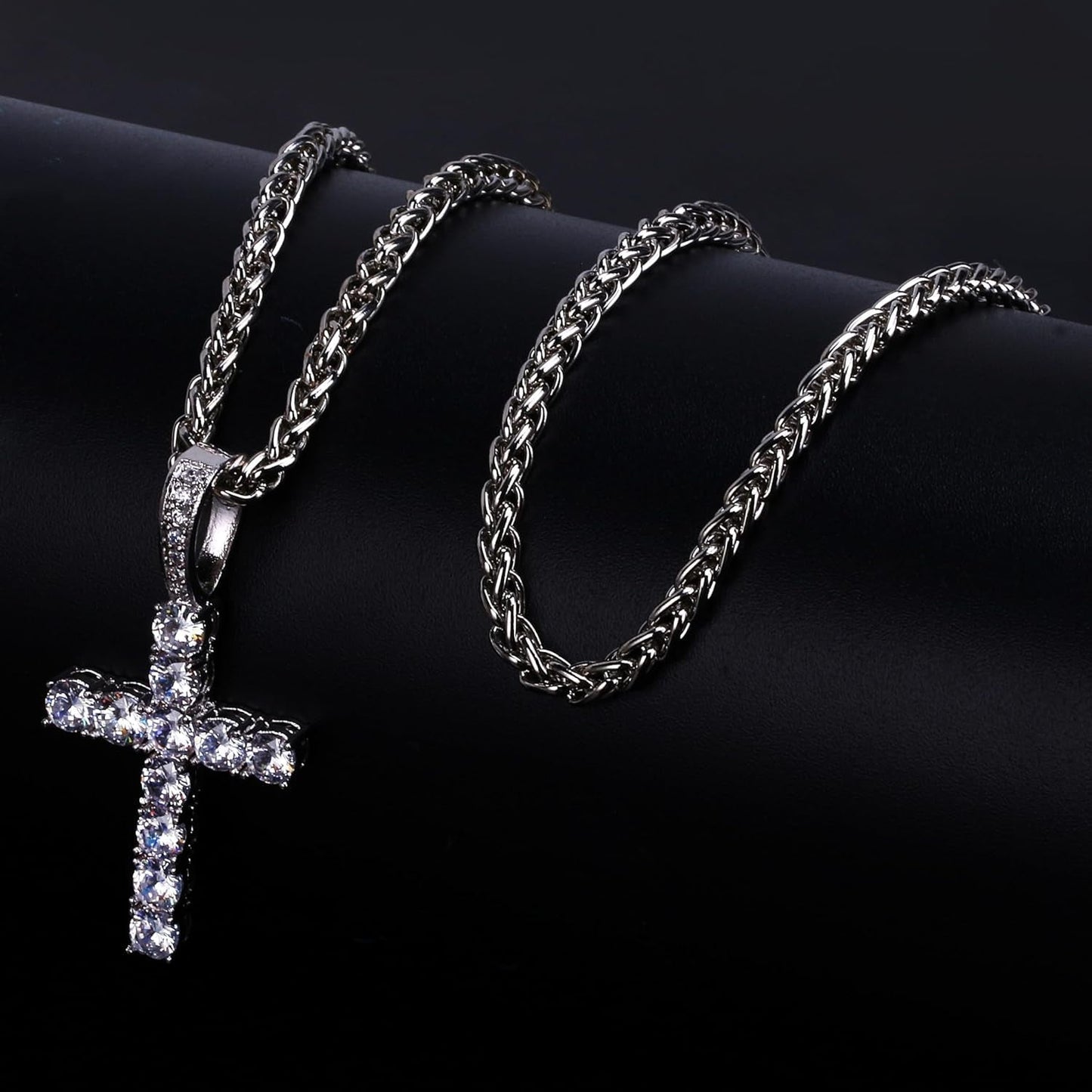 Cross Necklace for Men Gold Necklace for Women Gold Heart Cross Jewelry 14K Silver Plated Solid Iced Cubic Zirconia Stainless Steel Pendant Chain