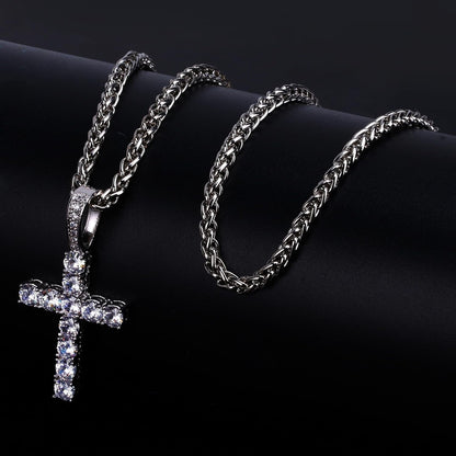 Cross Necklace for Men Gold Necklace for Women Gold Heart Cross Jewelry 14K Silver Plated Solid Iced Cubic Zirconia Stainless Steel Pendant Chain