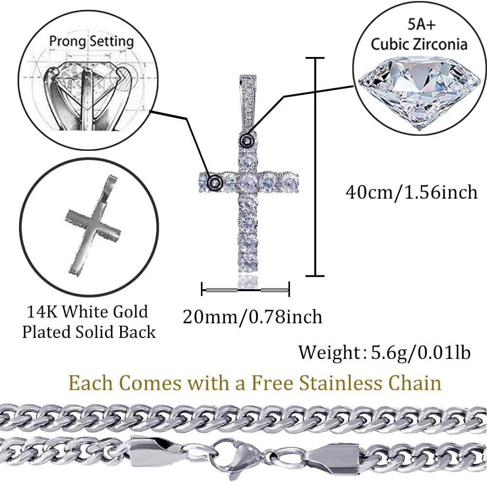 Cross Necklace for Men Gold Necklace for Women Gold Heart Cross Jewelry 14K Silver Plated Solid Iced Cubic Zirconia Stainless Steel Pendant Chain - WORLD TIME VISITS